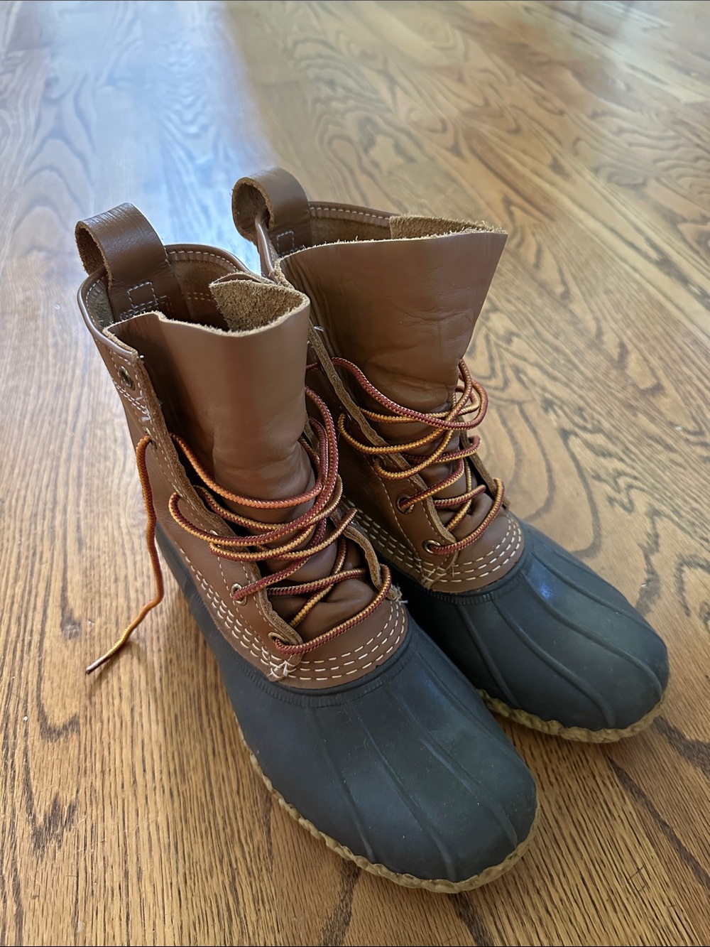 LL BEAN Brown Leather & Black Rubber Duck Bean Boots